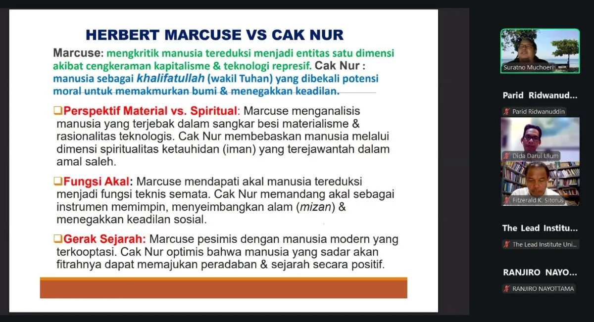 Manusia Di Zaman Edan: Lead Institute Paramadina Bahas Kritik & Ide Filosofis Herbert Marcuse & Cak Nur